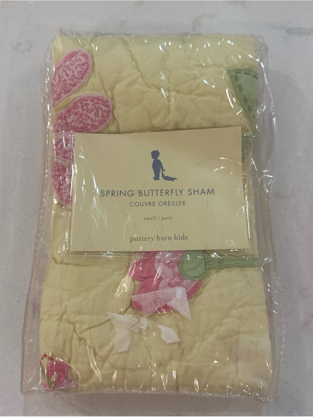 NWT Pottery Barn kids THTOW PILLOW Sham 15”x11” yellow spring butterfly